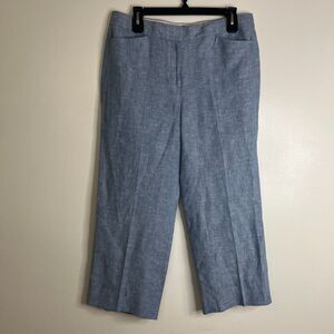 Talbots Women Blue Chambray Linen Pants Cropped Lightweight Size‎ 6